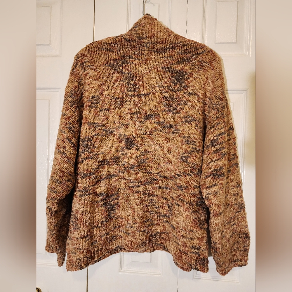 Oversized Marled Cowl Neck Chunky Knit Sweater Brown Cozy Cottagecore L-xl - Picture 5 of 6